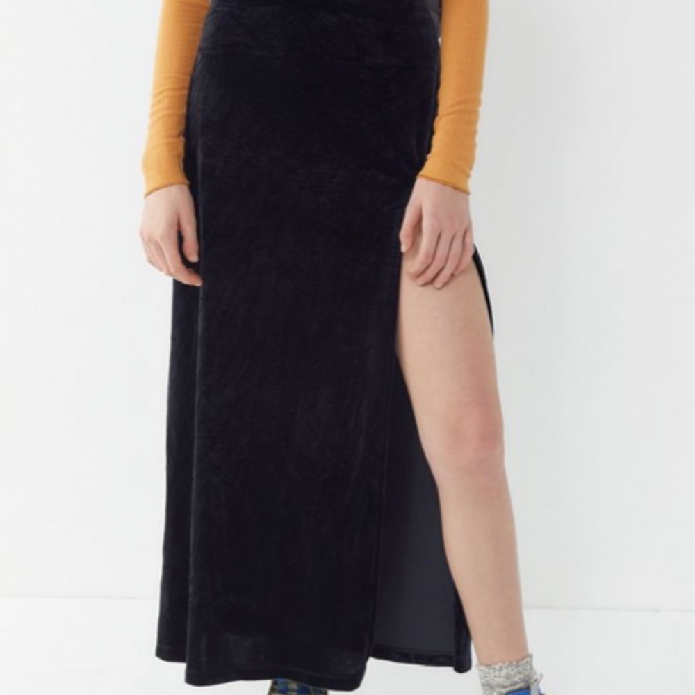 Black Velvet Long Midi Slit Skirt Vintage / Retro